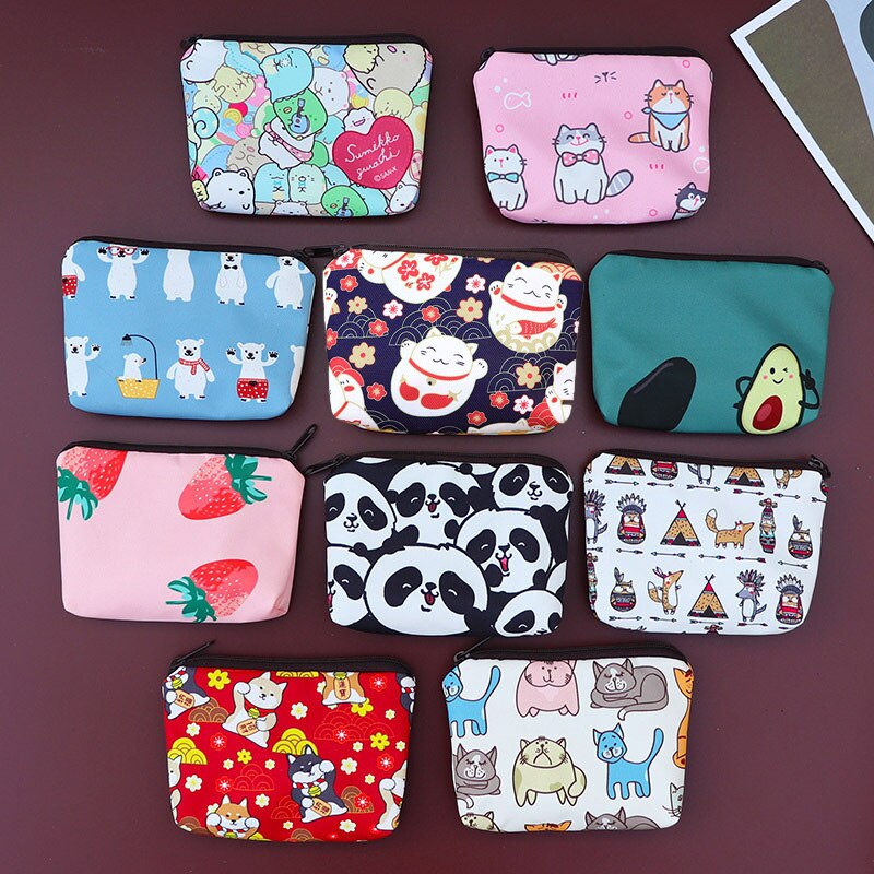 Cute Cartoon Printed Coin Purse Mini Multicolor Portable Wallet Zipper Card Bag Waterproof Fashion Key Wallets Coin Purse