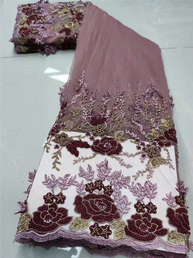 2021Cassic Lace Elegant High Quality Luxury African French Tulle Fabric Hand Made Beaded Lace for Wedding Dress NN678_S