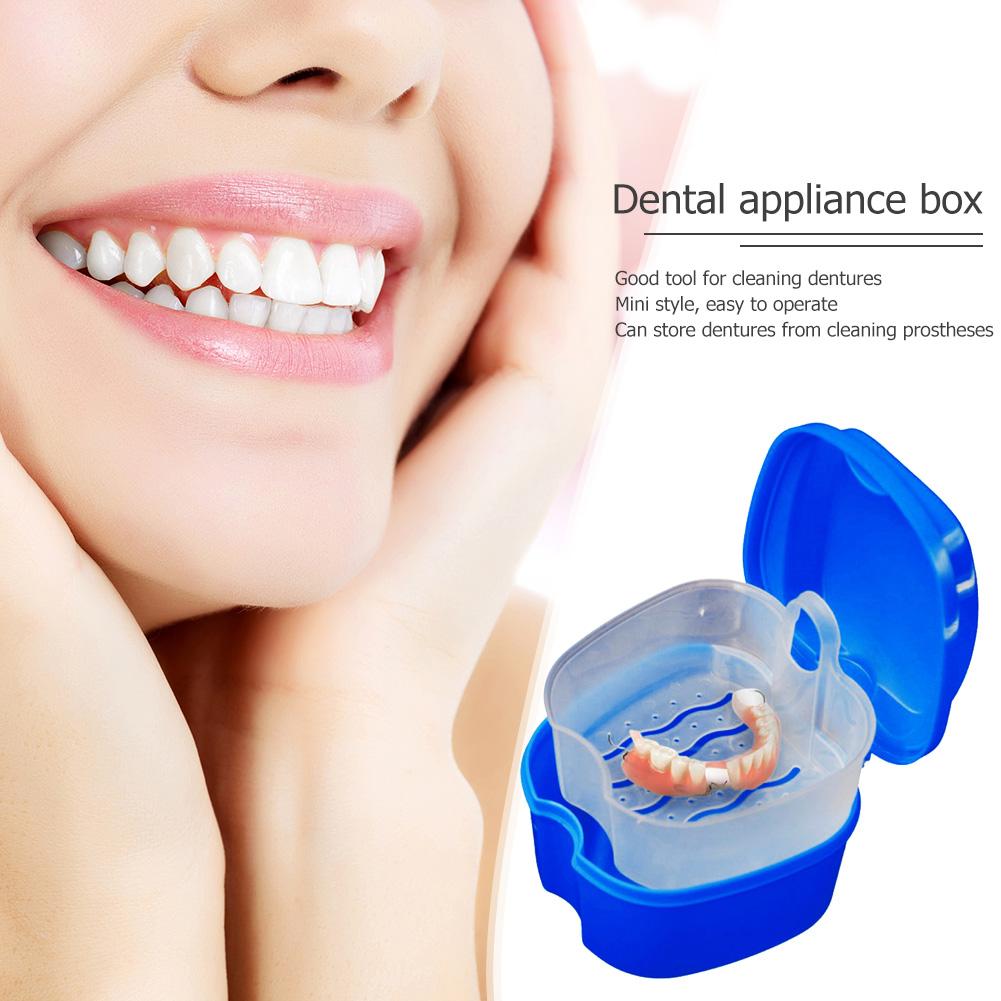 Denture Bath Box Dental False Teeth Storage Box with Hanging Net Container 2 Layer Plastic Artificial Tooth Organizer Teeth Care
