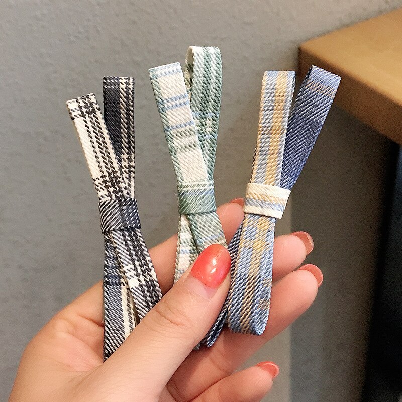 Plaid Bow Cross Hairpins Fashion Korean Style Hair Clips Girls Hair Accessories Bow Duckbill Clip Bowknot JK Bow Hair Clip 2021