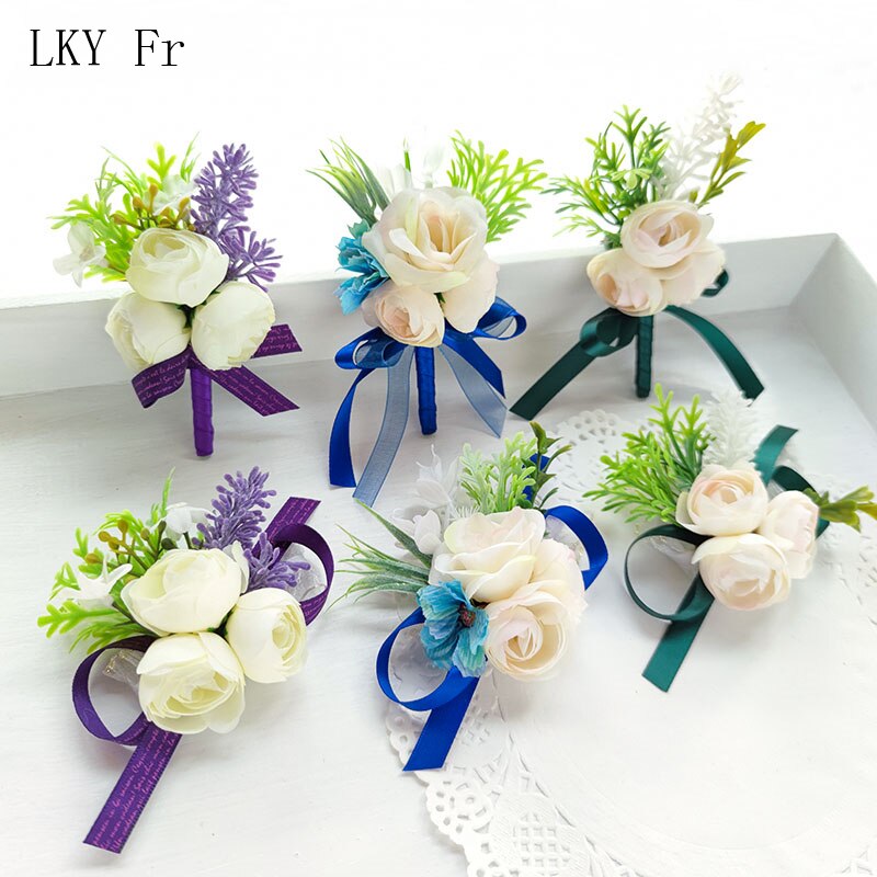 LKY Fr Boutonniere Corsage Wedding Pins Brooch Flowers Bridesmaid Bracelet Groom Boutonniere Men Marriage Suit Lapel Accessories