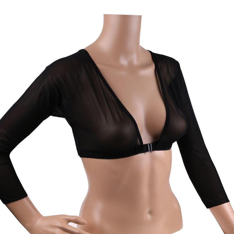 Women Bottoming Sleeve Cover Stylish Mesh Top Front Button Long Sleeve T-shirt Black White Sleeves Arm Cover Shoulder Dropship