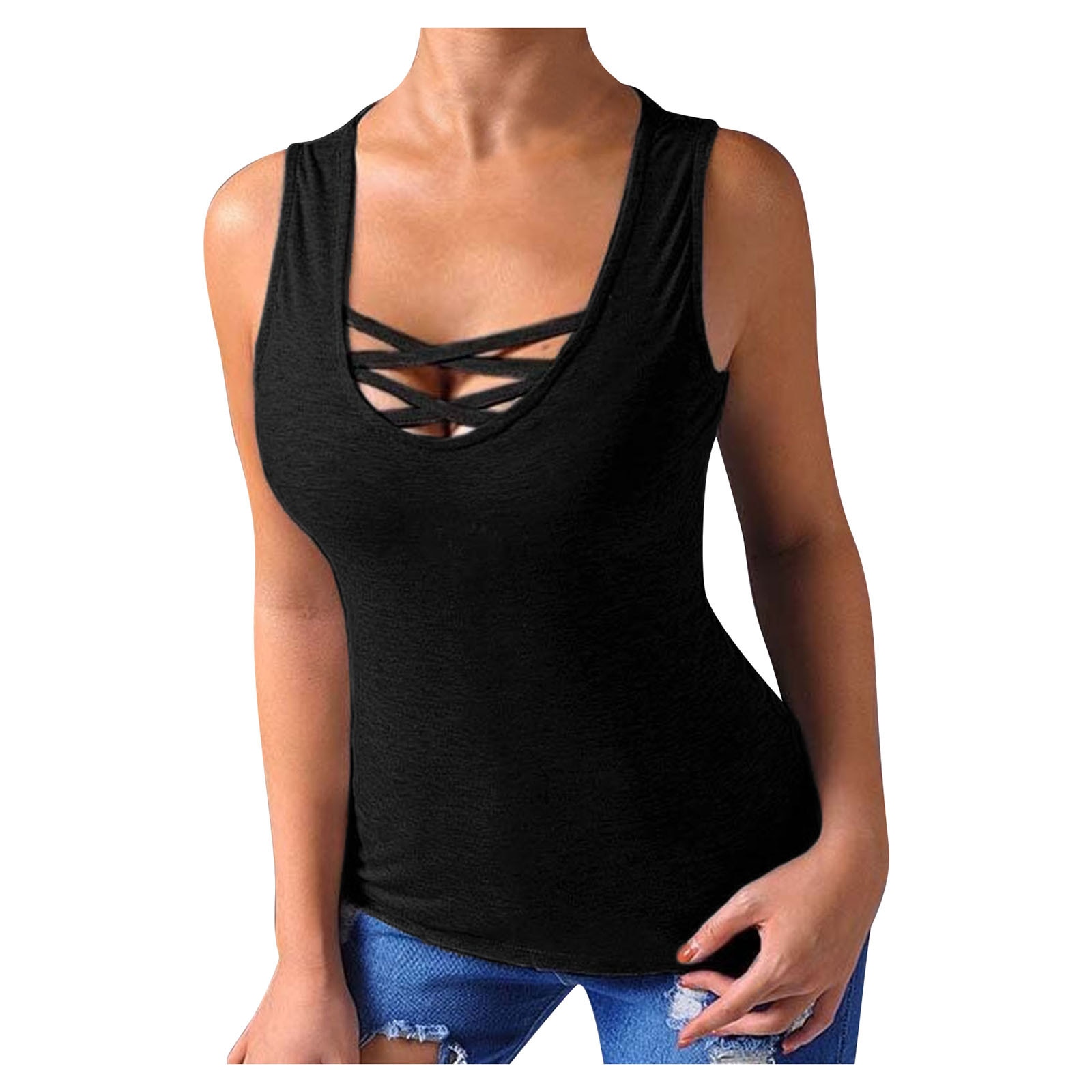 Sexy Tshirts Women Cross Bare Chest And Sleeveless T-shirt Summer Tops Tee Shirts For Women Night Club Wear Female T Shirt
