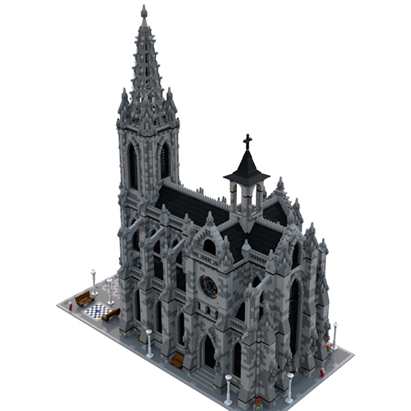Moc Modular Cathedral Street View Building Blocks Architecture Collection Church Model DIY Construction House Brick For Kid Gift