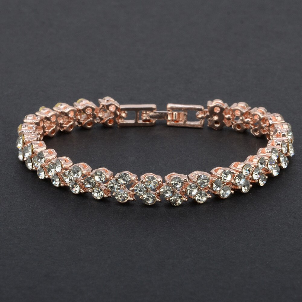 Rose Gold Rhinestone Bracelets Gifts Roman Style Women Chain Rhinestone Bangle Bracelet Trendy Elegant Ladies Party Bracelets