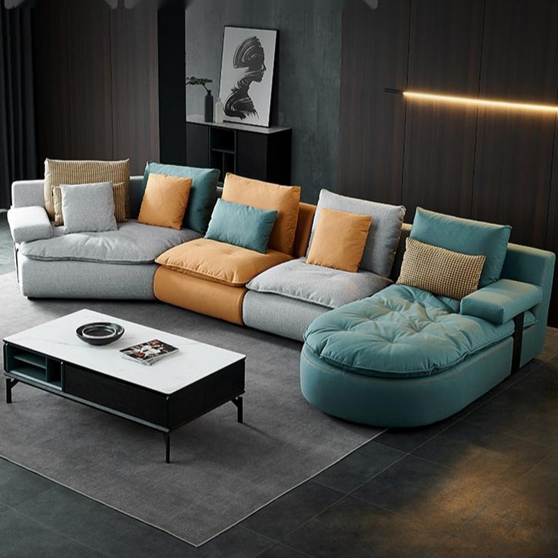 Nordic fabric sofa living room combination minimalist large and small apartment type down removable and washable art-sofa