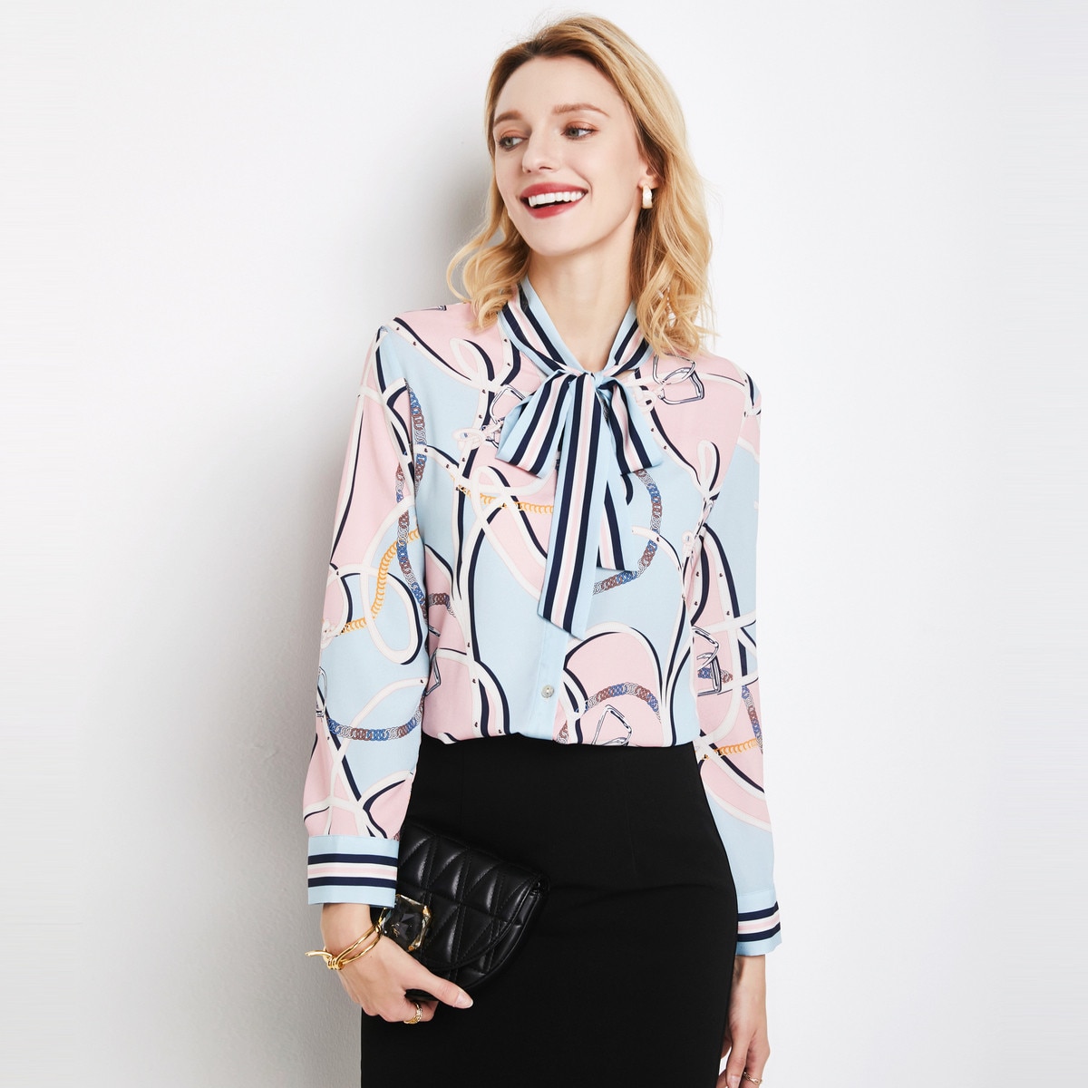 masigoch spring summer new 2021 100% mulberry silk bow ribbon gentle blouse