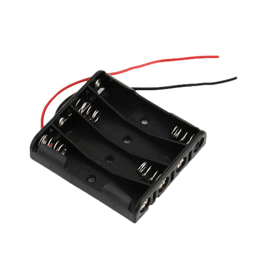 4 x AAA Battery Storage Case Plastic Box Holder with 6'' Cable Lead for 4pcs AAA Batteries for Soldering Connecting Black NEW