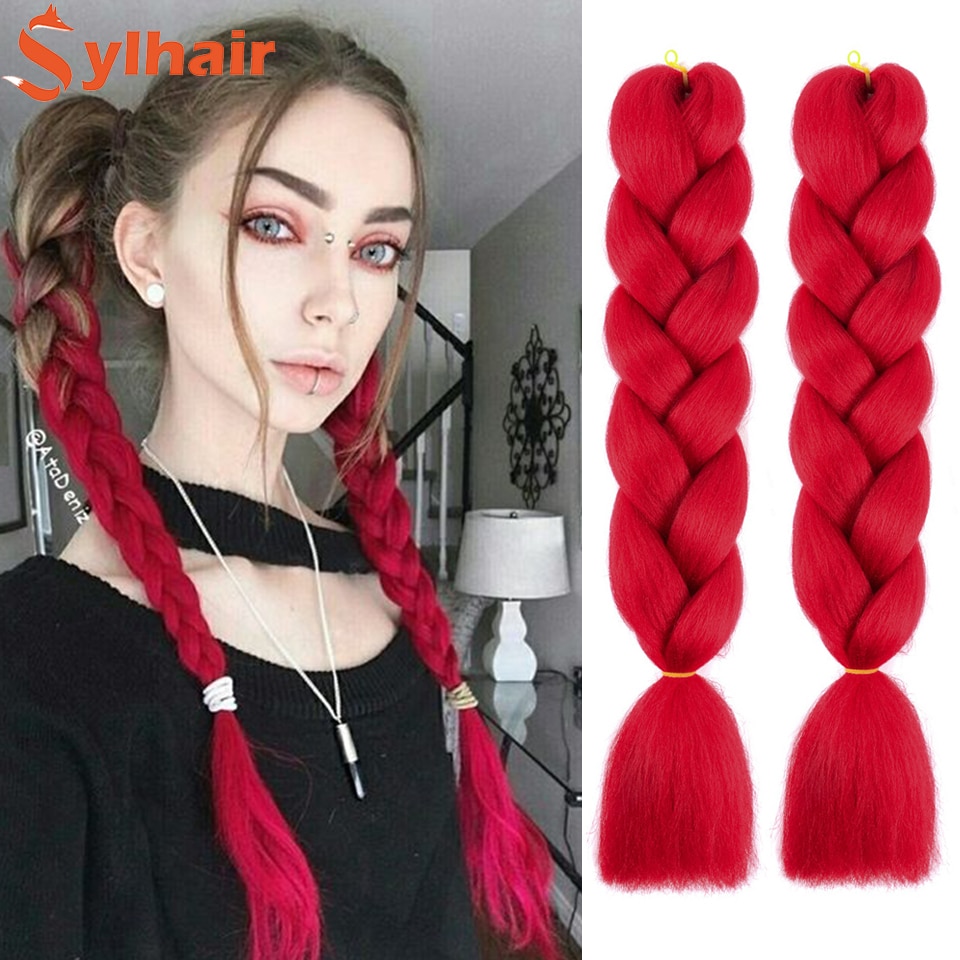Sylhair Ombre Braiding Hair Extensions Synthetic Heat Resistant Jumbo Braids 100g/pc 24Inch Green/Gray/Purple/Blue/Black Hair