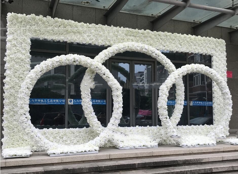 White Artificial flower square round Arch in Silk Rose and Hydrangea giant backdrop for wedding decoration