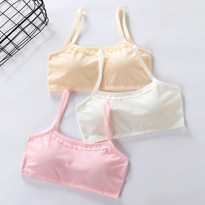 Fashion Lace Girls Sling Bra Cotton Kids Bras Girls Training Bra Teenage Tube Tops Adjustable With Pad Underwear For 9-16 Years