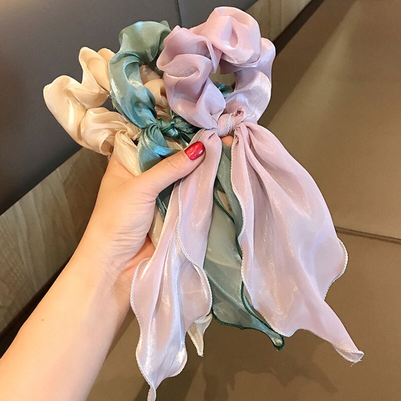 Chiffon Long Ribbon Hair Scrunchies Candy Color Super Fairy Hair Rope Soft Ponytail Hair Tie Elastic Hair Band Hair Accessory
