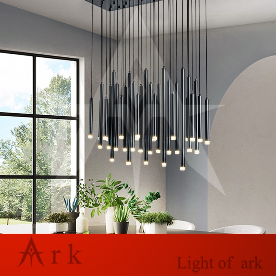 21 heads black Dia 3cm Aluminum cannular led Pendant Lamp Cylinder Shape hanging light Custom project light indoor decoration