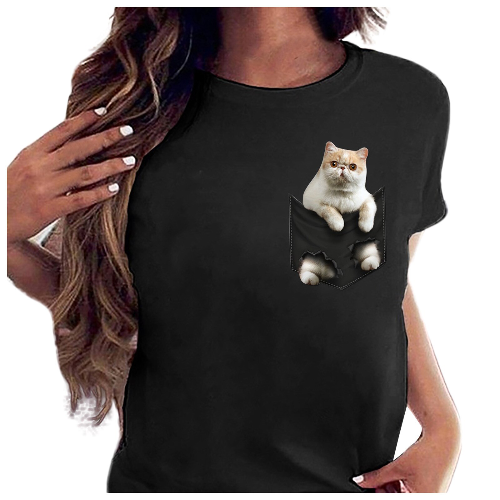 Men and women 2021 Summer T-shirt Casual Loose Plus Size T-shirt Women's Pet Pocket Printed Harajuku Short Sleeve Top футболка