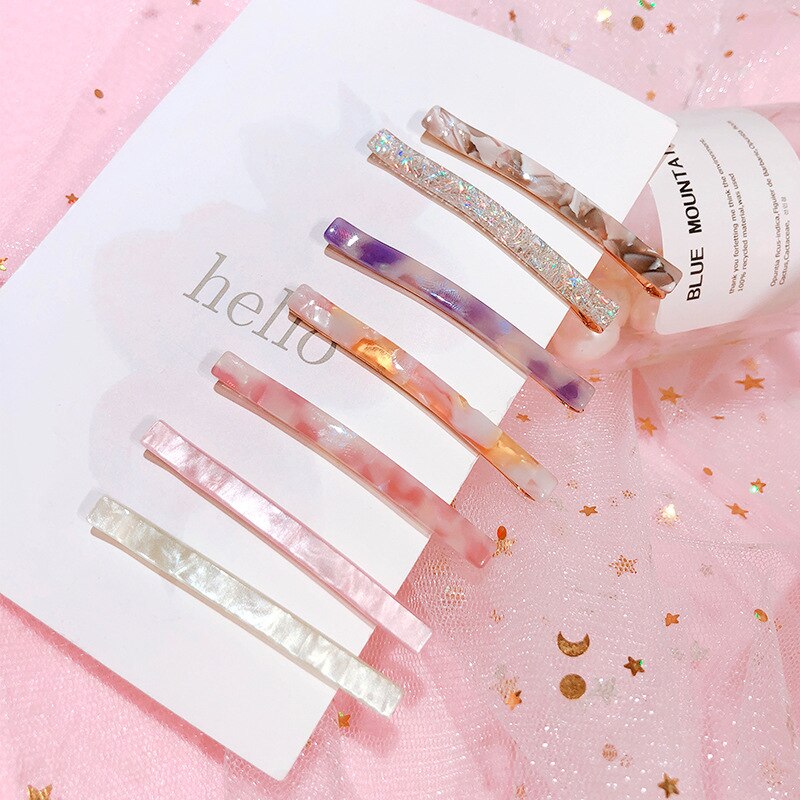 Leopard Print Long Barrette Simple Hair Clip AccessoriesMarble Textured Geometric Hairpin Fashion Narrow Thin Hair Barrette