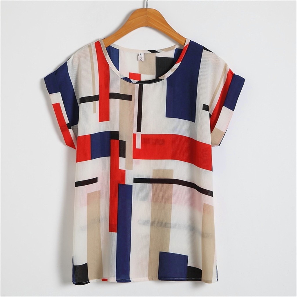 Summer Women's T Shirt Print Floral Bat Short Sleeve Chiffon Shirt Large Size T-shirt Female O-neck Vougue Tee Shirt Tops