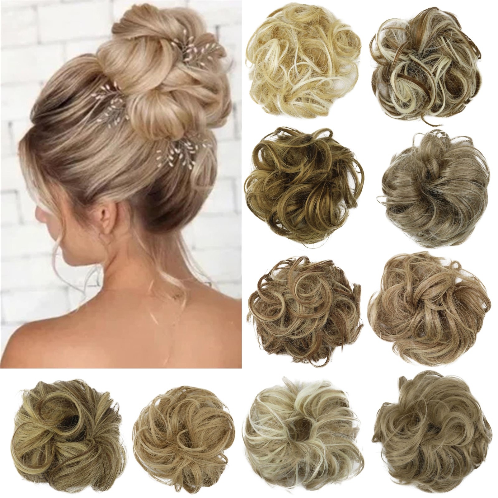 Curly Bun Extension Messy Bun Hair Scrunchie Updo Wrap Hair Band Ball Hair Bulk Natural Multicolor Elegant Bundle Hair Dress Up