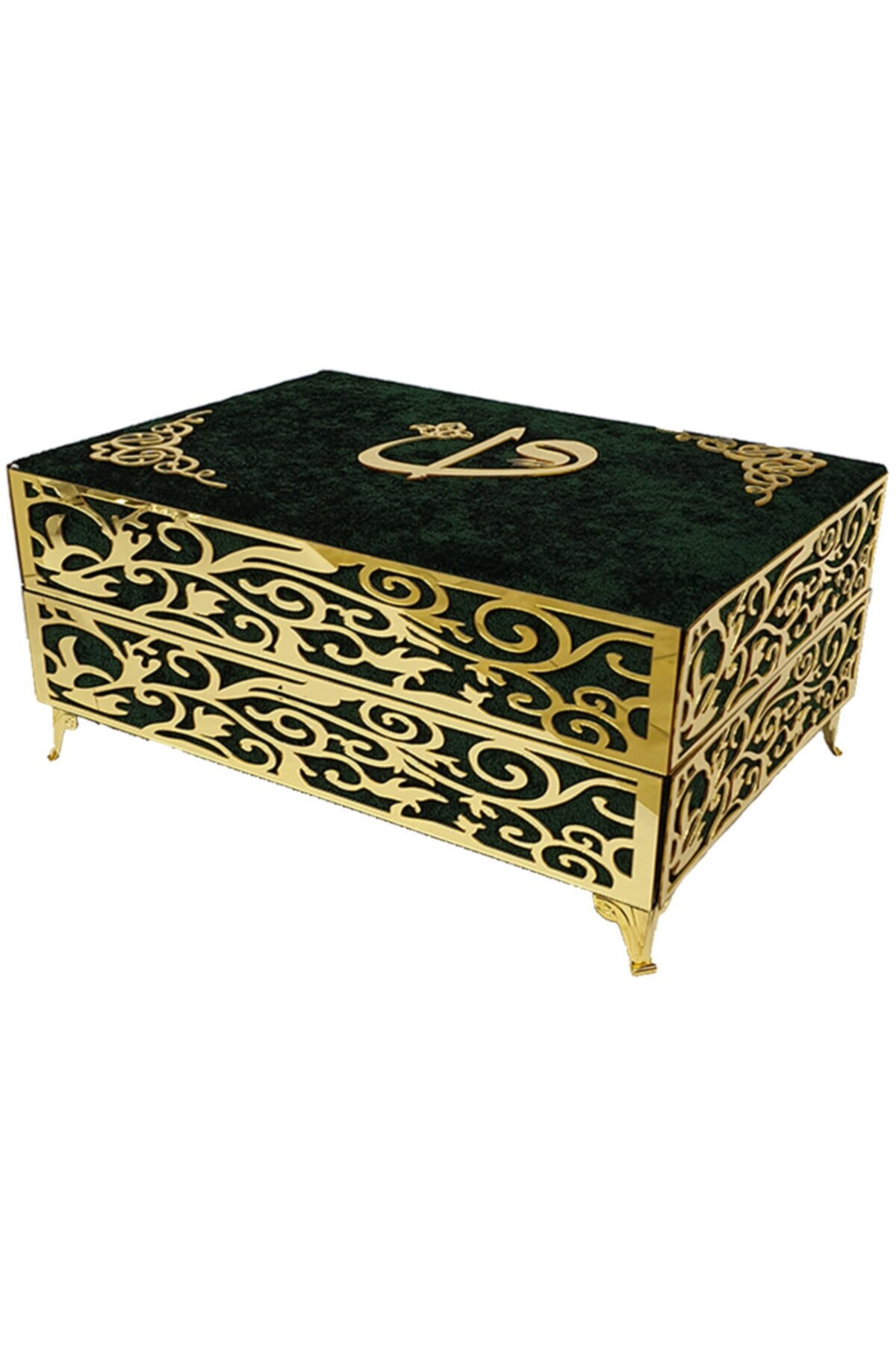 Father's Day Gift Velvet Coffer For Medium Size Brocade Koranic Green