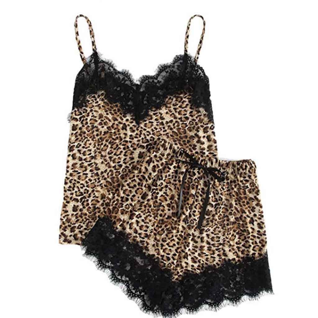 2021 Women's Shirts Fashion Girls Cute Lace Leopard Print Underwear And Shorts Pajama Set женская одежда рубашка женская