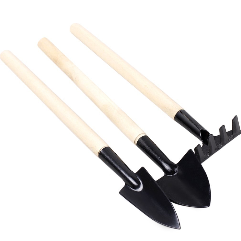 Long Handle Gardening Tools 3PCS/Set Gardening Mini Tool Wood Handle Metal Head Small Shovel Rake Spade