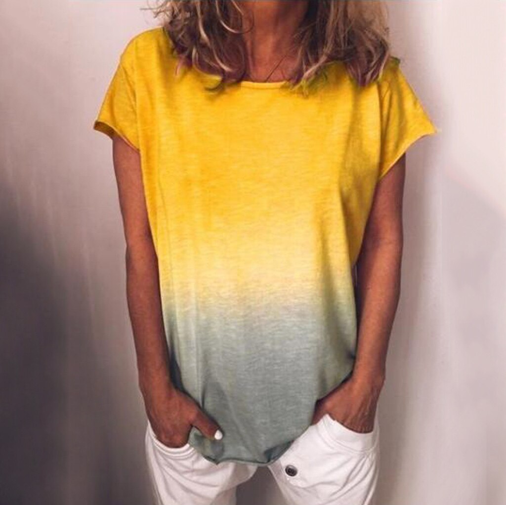 Women's Casual Gradient Color Short Sleeved Tunic Blouse Tops Blusas Y Camisas Top Mujer De Moda Блузки Женские Новинки