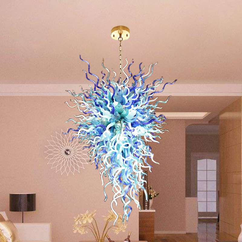 Modern Blue Chandeliers LED Long Lights Restaurant Table Top Lamp Murano Glass Chandelier Light for Home Indoor Lighting