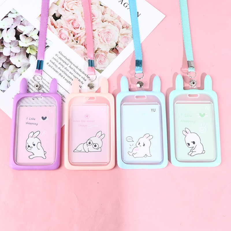 High Quality Credit Card ID Holder Cute Cartoon Silicone Bus Card Case Key Holder Ring Luggage Tag Trinket
