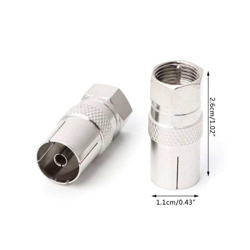 2Pcs F Type Male Plug Connector Socket to RF Coax TV Aerial Female RF Adapters Y4UE