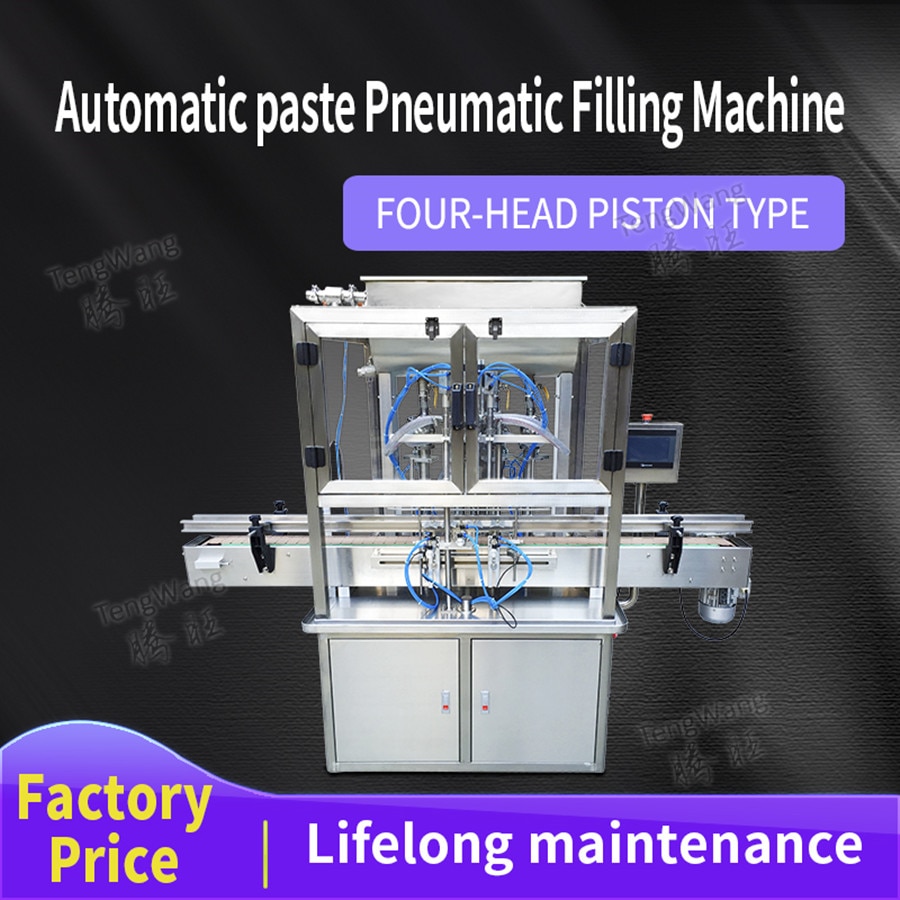 Automatic Pneumatic 4 Heads Bottling Piston Paste Liquid Filling Machine For Chilli Tomato Mayonnaise Mushroom Sauce Filler