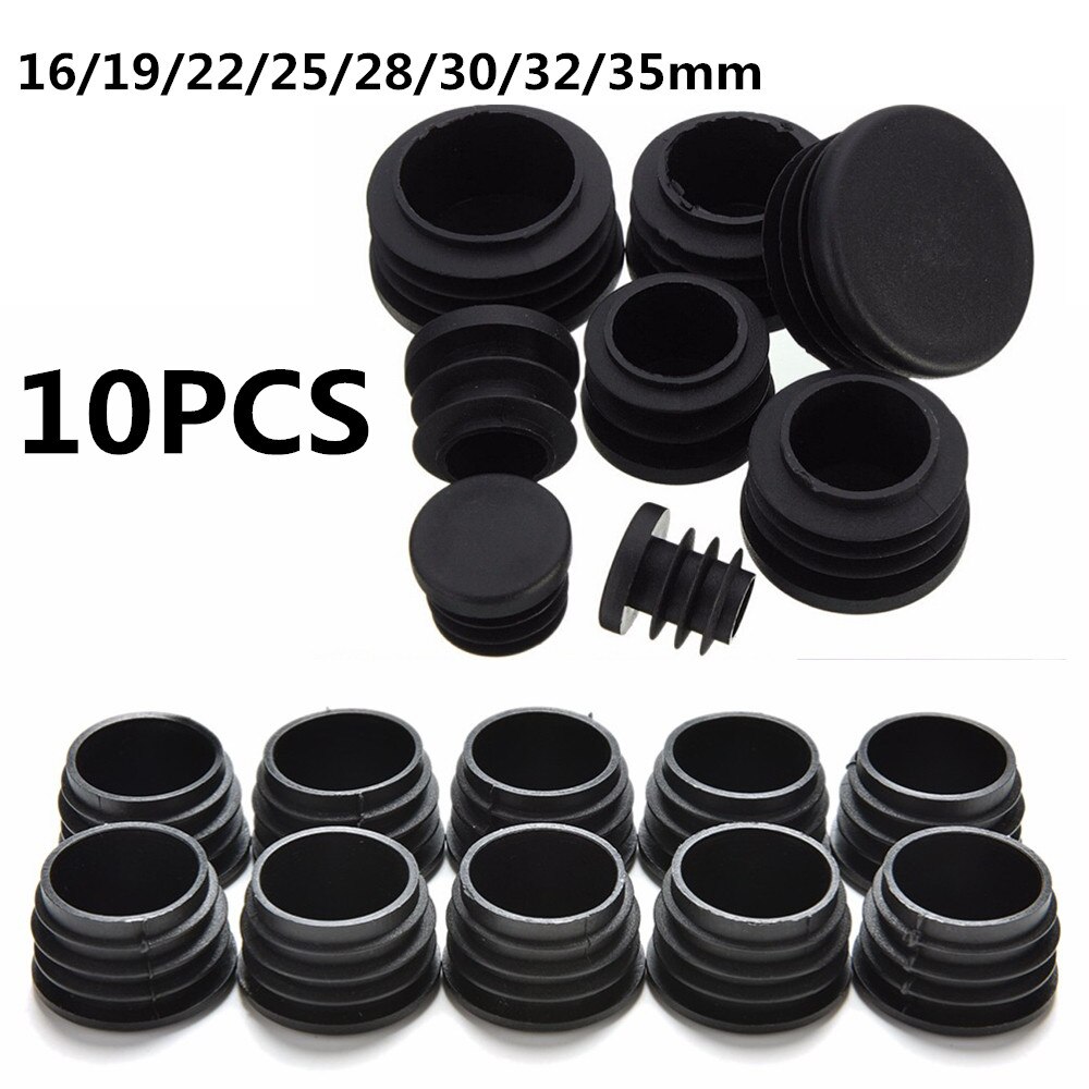 10 PCS 8 Sizes Plastic Furniture Leg Plug Blanking End Caps Insert Plugs Bung For Round Pipe Tube Black
