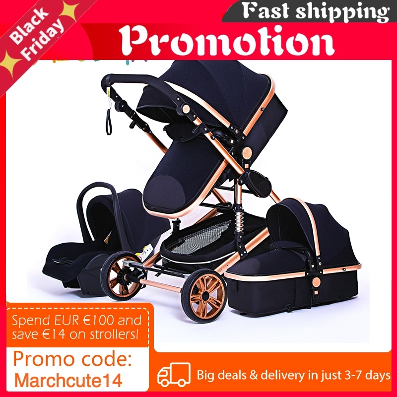 Luxurious Baby Stroller 3 in 1 Genuine Portable Baby Carriage Fold Pram Aluminum Frame High Landscape Stroller for Newborn Baby