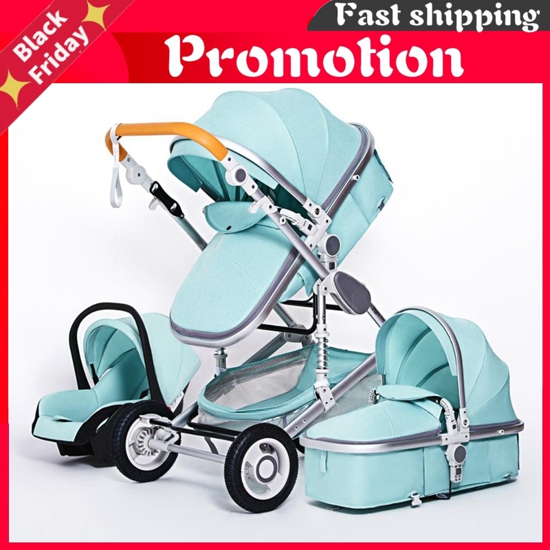 Luxury Multifunctional 3 in 1 Baby Stroller Portable High Landscape Stroller Folding Carriage Red Gold Newborn Baby Stroller