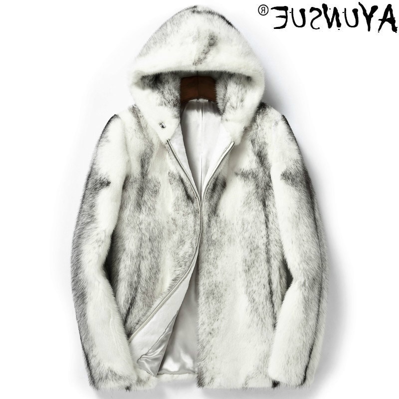 Genuine leather coat genuine mink men's winter warm Jacket Hoodie leather natural luxury
