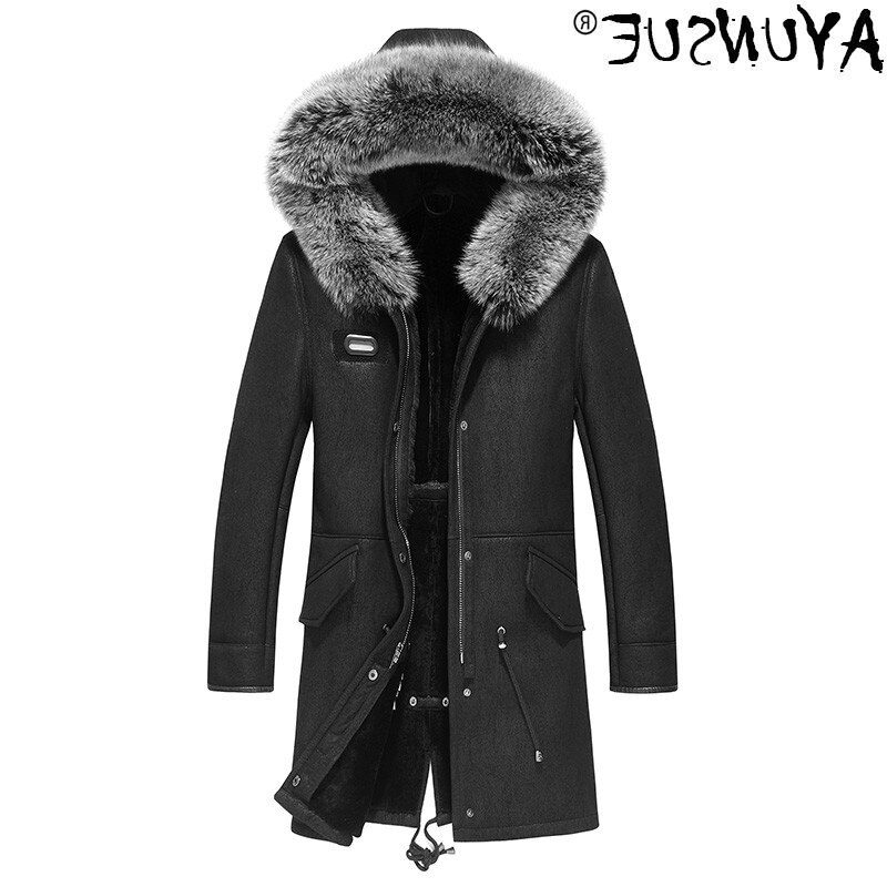 Men's leather jacket, natural wool coat, fox skin, sheepskin, high grade