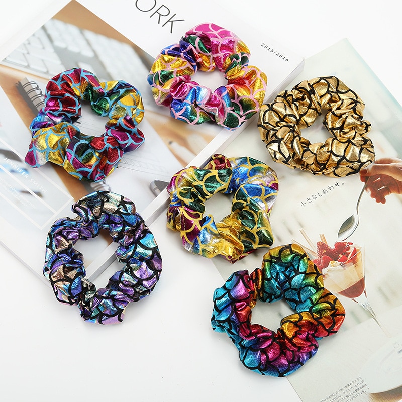 Glitter Women Hair Scrunchies Shiny Colorful Hair Ties for Women Hair Accessories Ponytail Holder Rubber Band Fashion Headwear