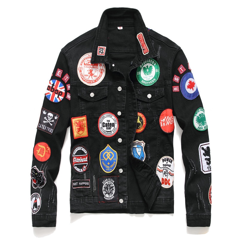 European American Style famous mens Badge brand luxury Outerwear & Coats black denim slim jacket for men 999