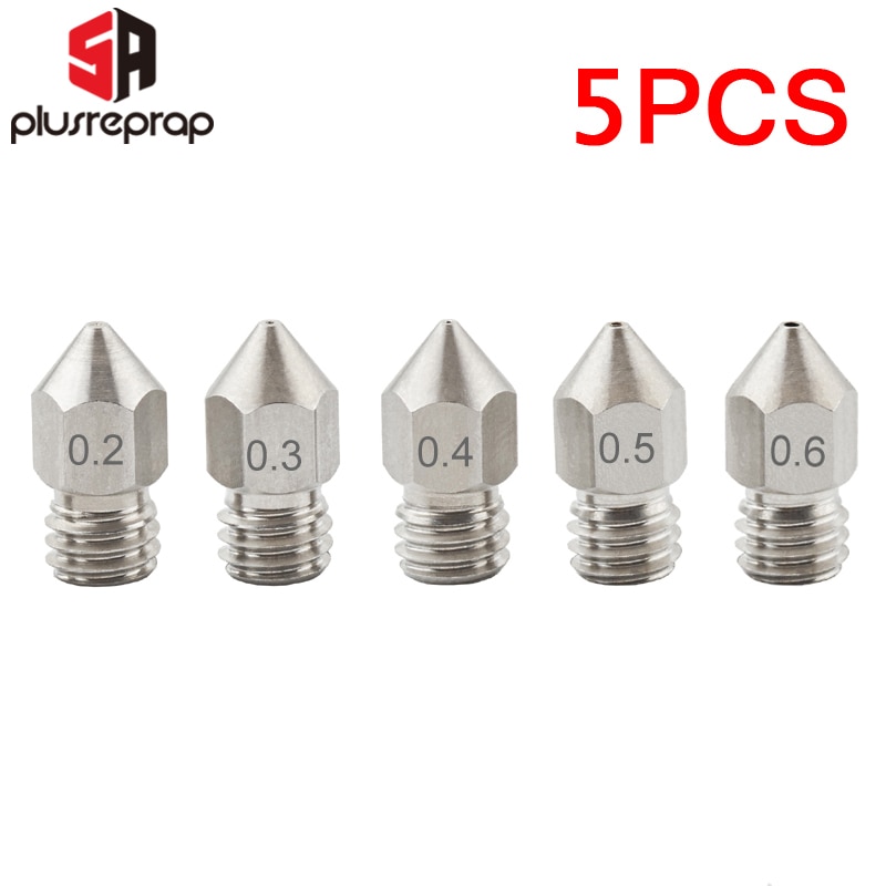 5PCS MK8 Nozzle 0.2mm 0.3mm 0.4mm 0.5mm 0.6mm M6 Threaded Stainless Steel for 1.75mm Filament 3D Printer Extruder Print Head