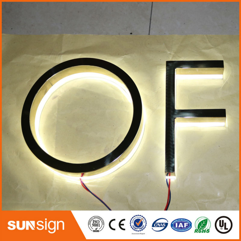 advertising rose gold metal backlit led letters
