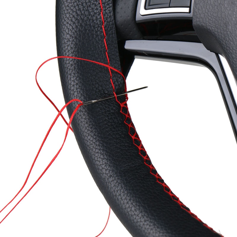 DIY Steering Wheel Covers/ Soft Fiber Leather braid on the steering-wheel of Car With Needle and Thread Interior accessories