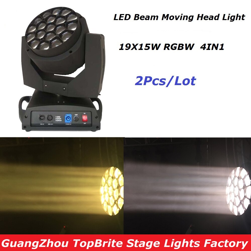 Hot Sales 2XLot IN Flightcase 19X15W 4IN1 RGBW LED Big Bee Eye Moving Head Beam+Wash Light , LED Moving Head Beam Light 100-240V