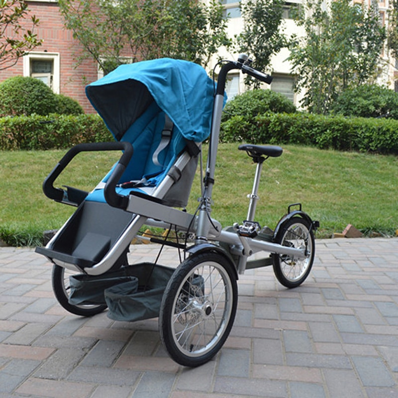 2021 Hot Sell Baby and Mommy Bike Trolley 3 wheel Baby Boy Girls Pushchair Strollers Kids Foldable Strollers 2 in 1 Prams blue**