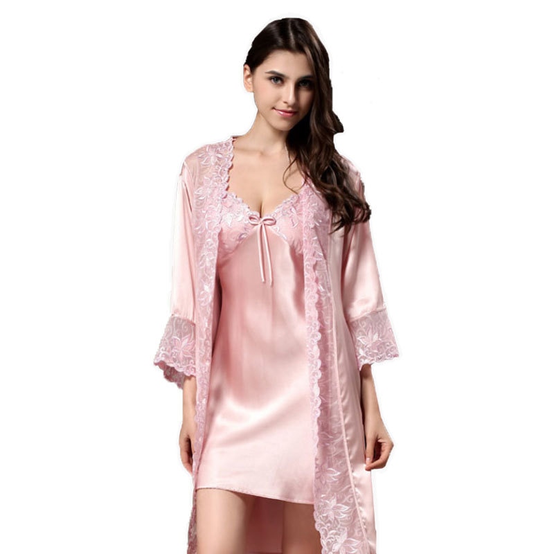 New Sexy Summer 100% Natural Silk Lace Sling Nightdress High Quality Robe tracksuit Female Temptation Sleepwear iT312 pajamas