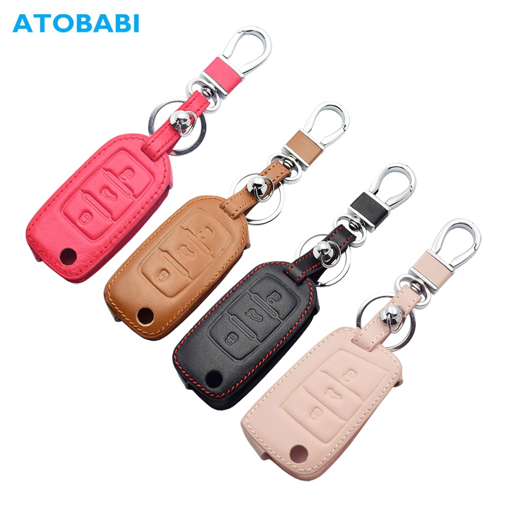 Leather Car Key Case For VW Volkswagen Polo Golf Passat Beetle Caddy T5 Up Eos Tiguan Skoda A5 SEAT Leon Altea Flip Remote Cover