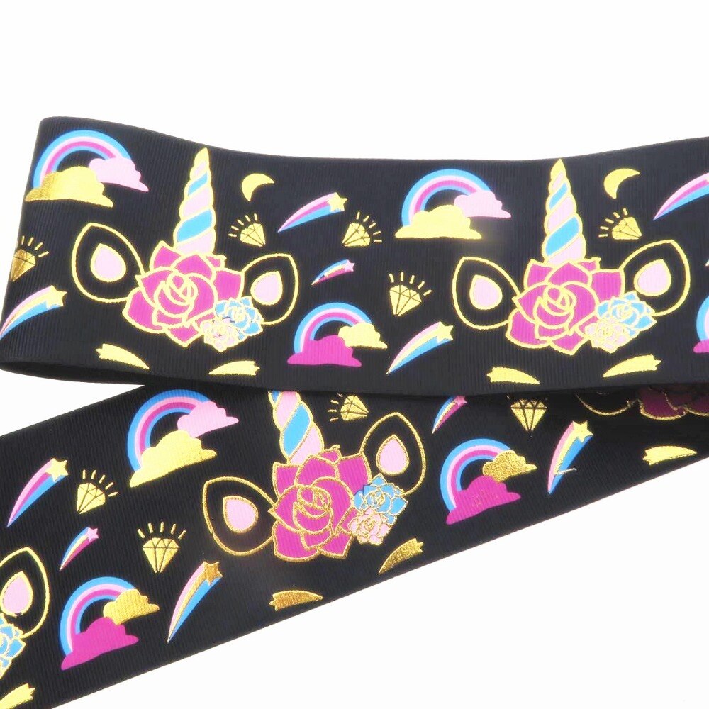 100Yard DHL Free shipping Rainbow Unicorn Printed Grosgrain Ribbon 3" Wide DIY Hair Bow Festival Wedding Party Birthday Br