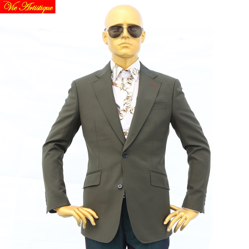 men's vest suit business casual office wedding suits for slim fit 3 pieces 2018 grooms custom made suits army green wool VA
