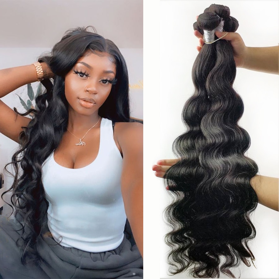 Fashow Hair Body Wave 30 32 34 36 40 inch Peruvian Hair Bundles 100% Human Hair Bundles Remy Hair Weaves Natural Color Extension
