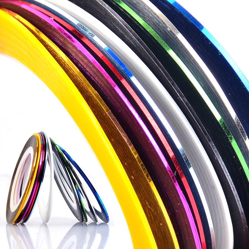 1mm 10pcs/Lot Color Glitter Nail Striping Line Tape Sticker Set Nail Art Decorations DIY Tips For Polish Gel Manicure