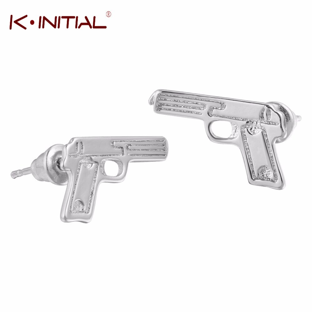 Kinitial Hot Punk Cool Double Gun Men Earrings for Women Gold Silver Color Pistol Earring Ear Studs Unisex Jewelry Wholesale