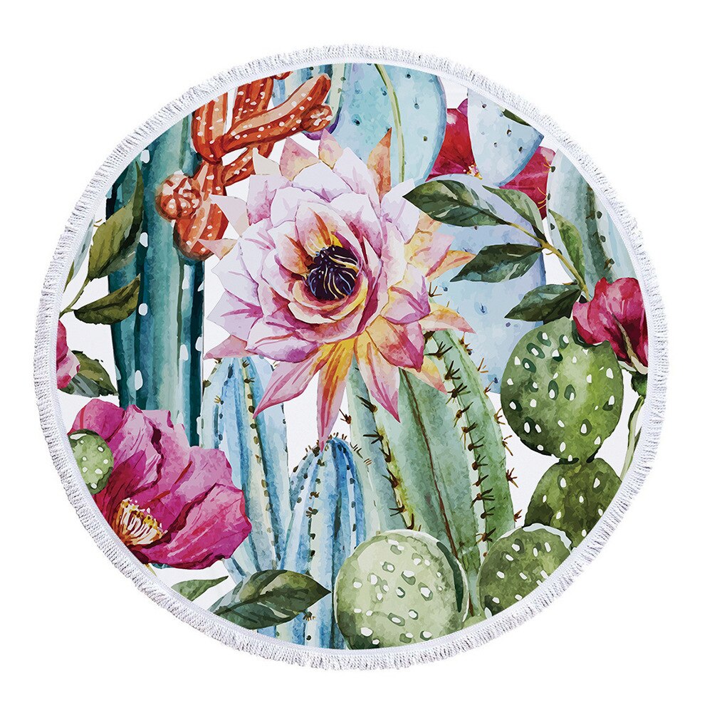 150*150cm Cactus Round Beach Wrap Wholesale Blanks Pineapple Tassel Beach Towel Flower Blanket DOM106830