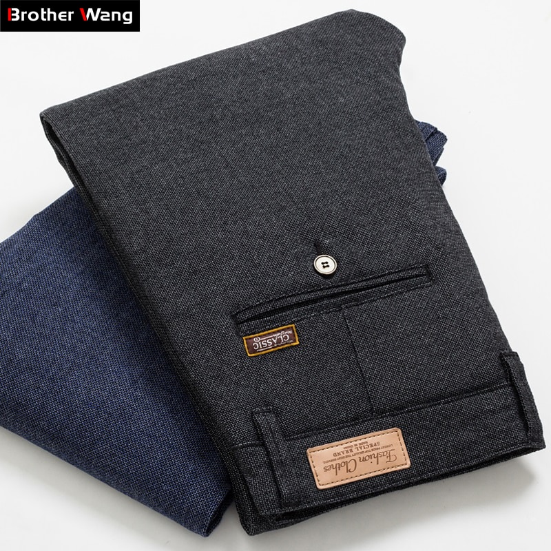 2020 New Men's Slim Casual Pants Fashion Business Stretch Trousers Male Brand Plaid Pant Black Blue